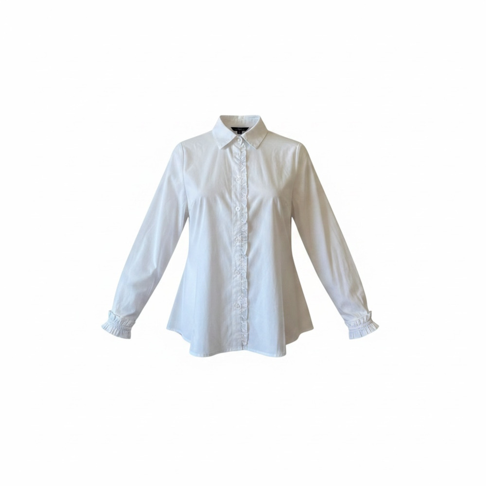 Zac & Rachel Woman White Ruffle Placket Long Sleeve Button Down Shirt Size 1X
